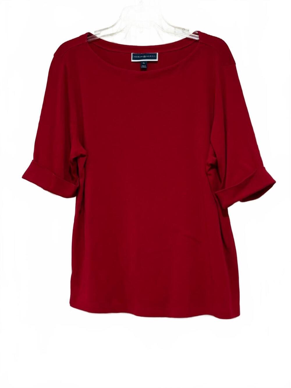 Karen Scott Red Cotton Short Sleeve Top XL